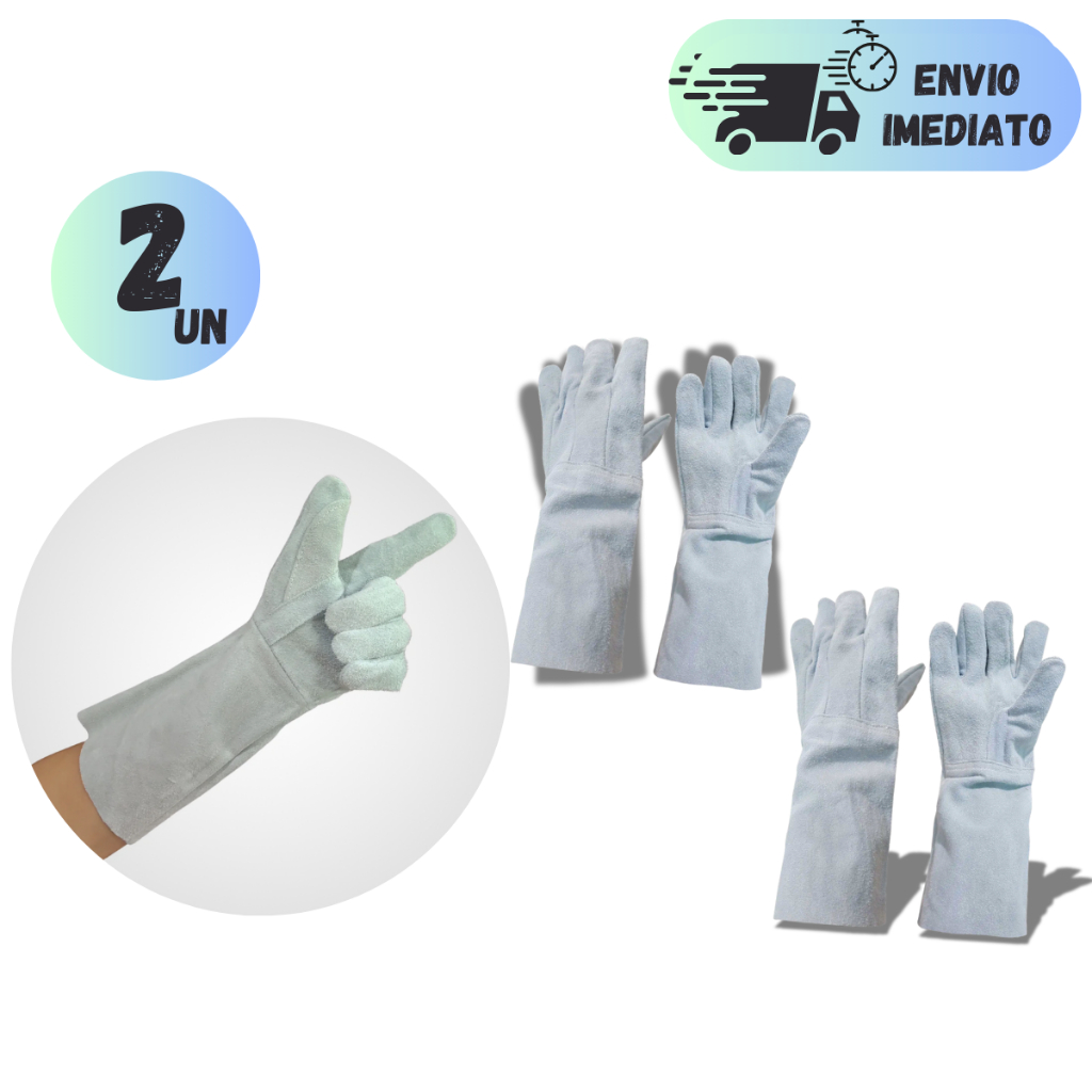 KIT 2 LUVA DE RASPA COURO PUNHO LONGO 20cm PARA SOLDADOR SERRALHEIRO TRABALHO EPI SOLDA