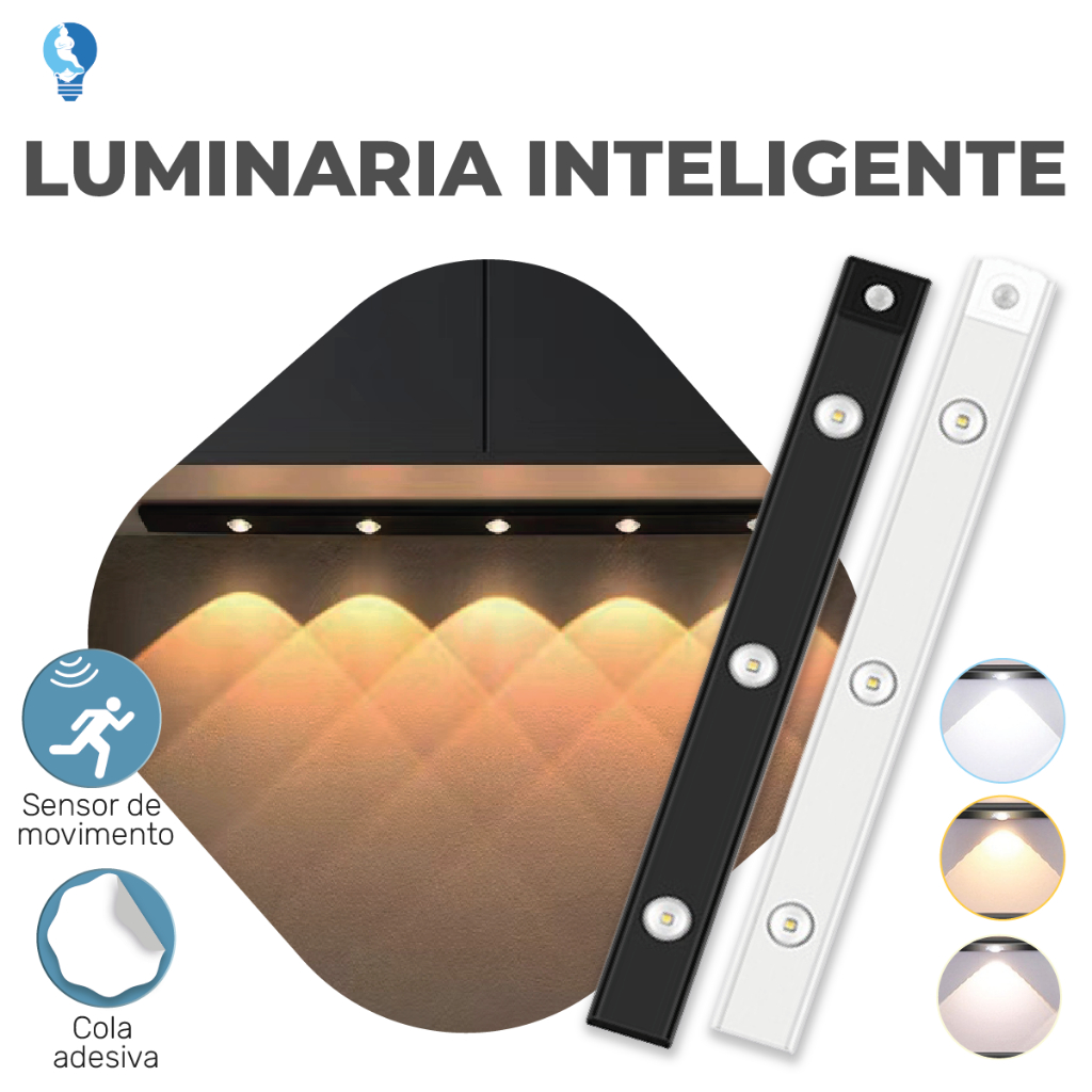 Smart Luminária LED Inteligente com Sensor de Movimento, Recarregável USB, Fina, 20/40/60cm, 3 Módulos em Oferta na Shopee