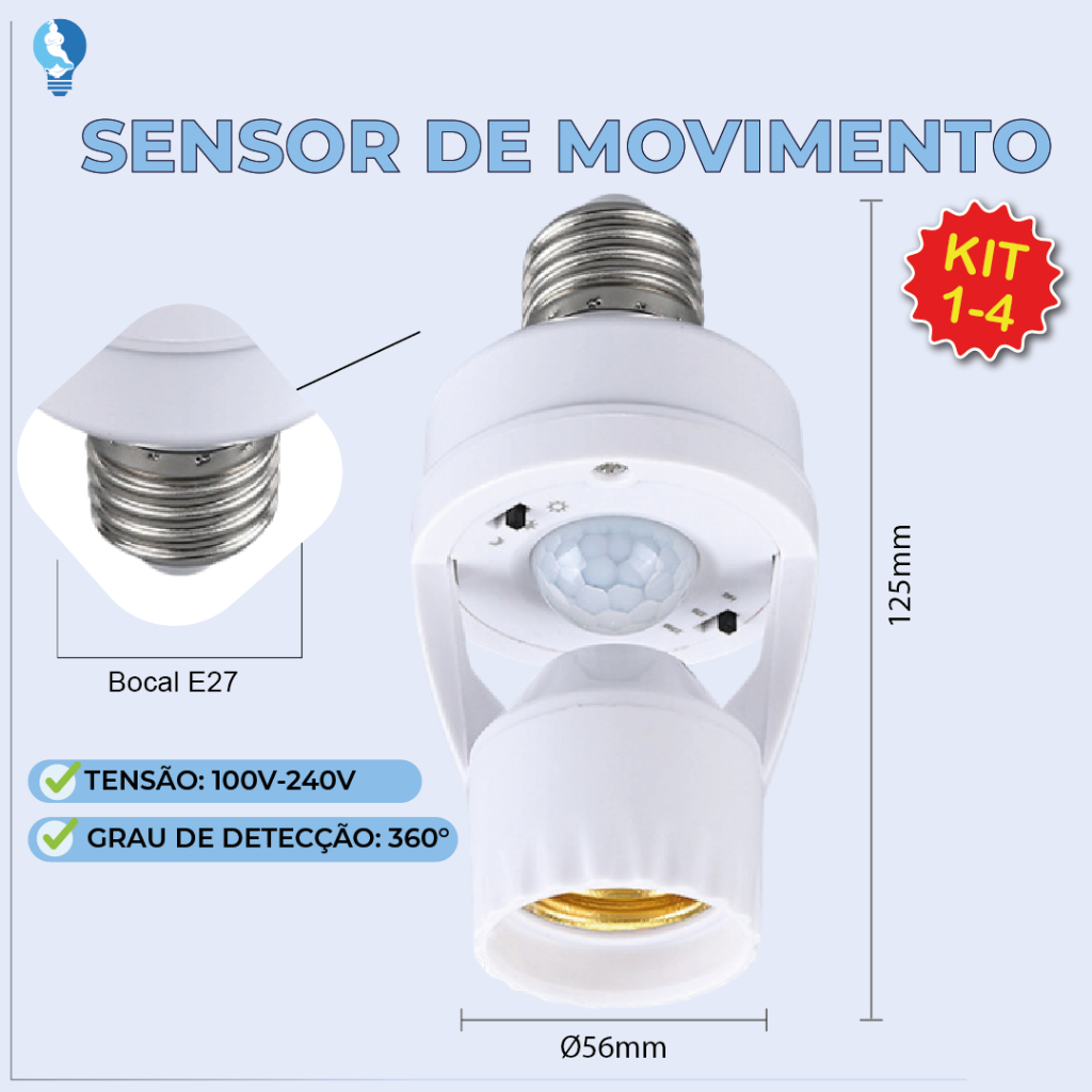 Sensor de Movimento para lâmpada Soquete E27 c/ sensor de presença Bivolt 110V~220V Max 60W em Oferta na Shopee