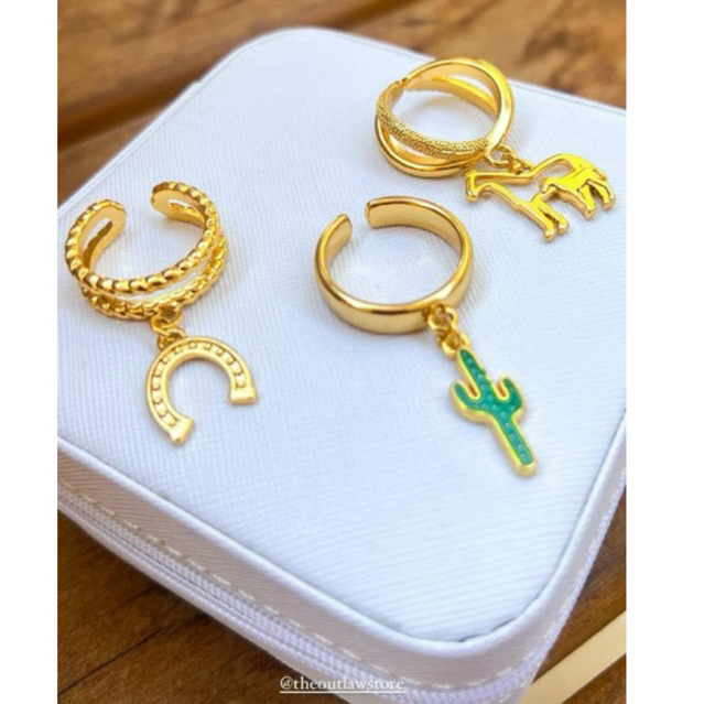 Anel Country Ouro Ferradura Cavalo Cactus Cowgirl Feminino Joia Ouro Prata Semijoia