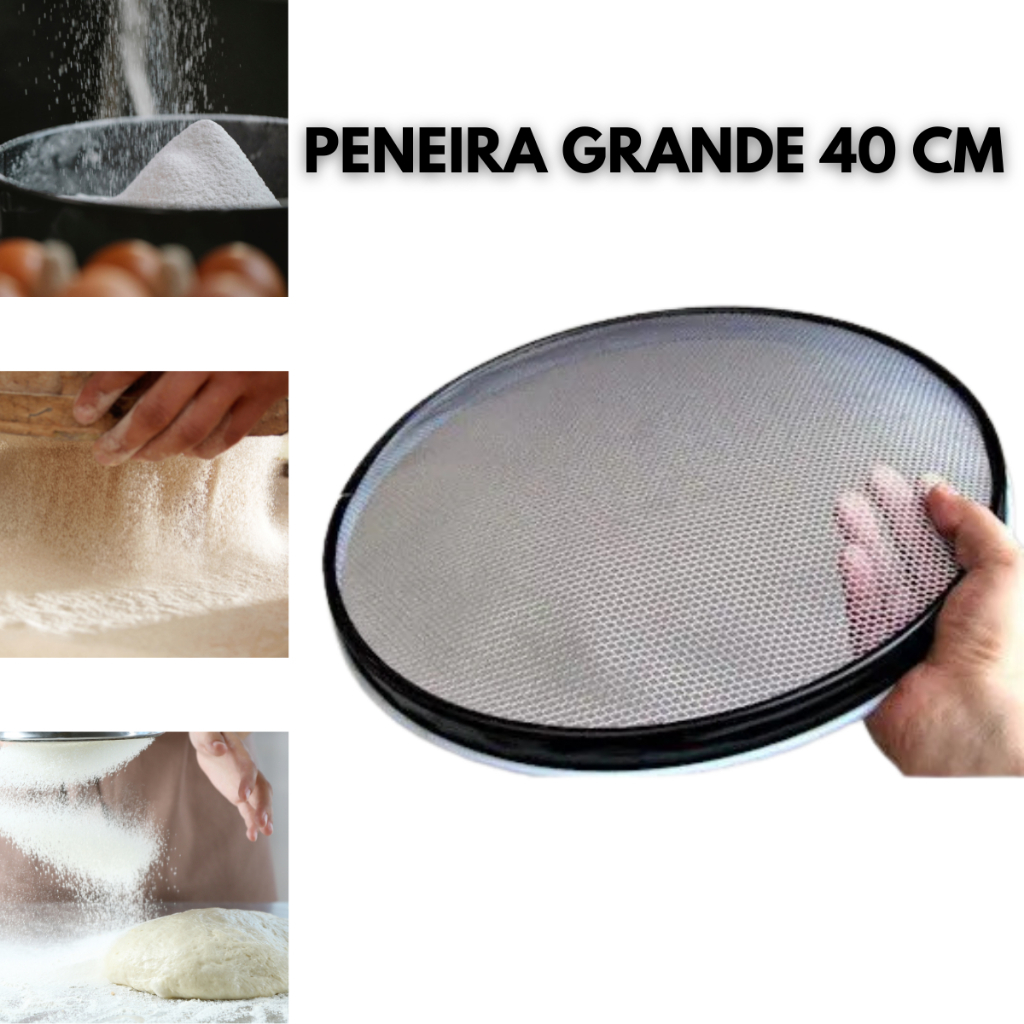 Peneira P/ Cozinha Grande 40 Cm Aro de Plástico para coar, peneirar, separar