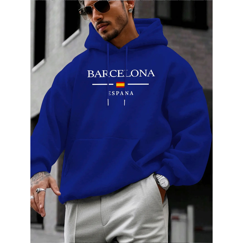 Blusa Moletom Canguru Masculina Estampa Barcelona Espana