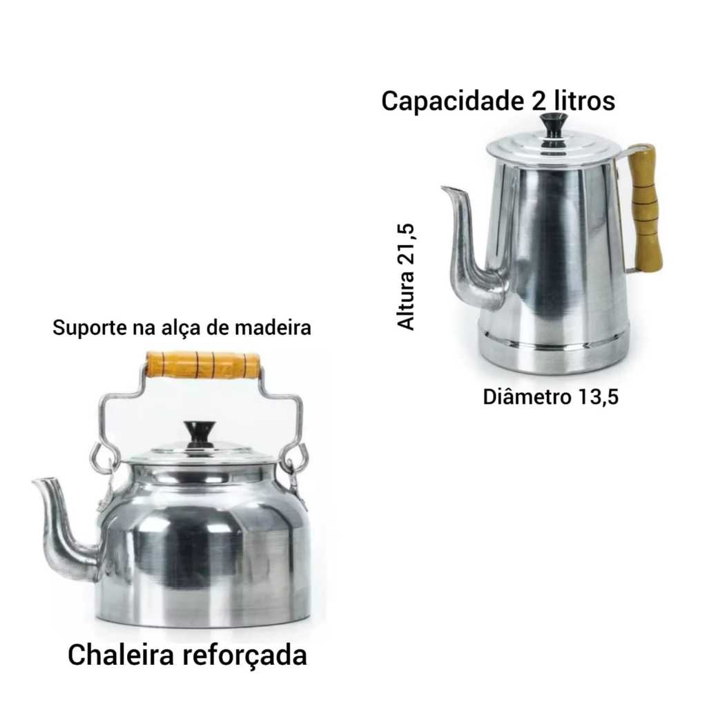 Kit Chaleira 2.9  Bule 2.0 Alumínio Polido para Chá Café