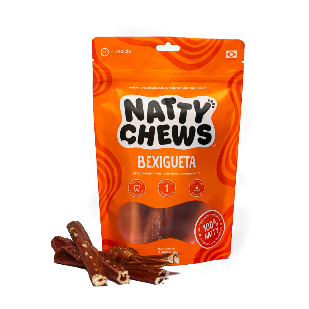 Petisco e Mordedor 100% Natural Bexiga Bovina Desidratada Para Cães Natty Chews Bexigueta - 5 Unidades