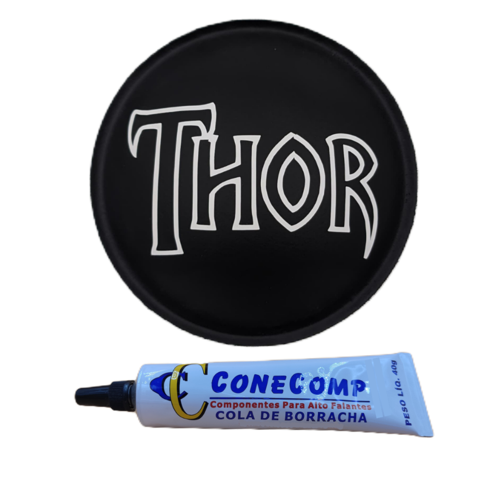 Protetor Calota Thor 85mm Papel Adesivado Para Alto Falante + Cola Borracha Preta 40g