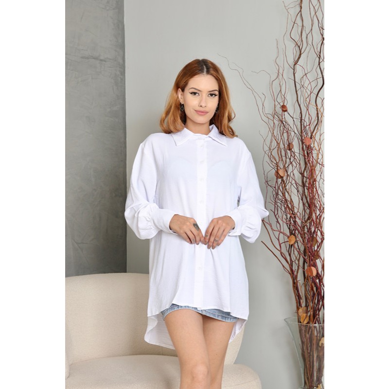 Camisa longa ferminina tecido de duna manga longa