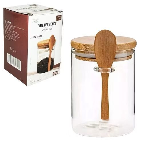 Pote de Vidro Hermético Tampa e Colher de Bambu 500 Ml Ou 250 Ml Melhor — R$ 29,90 em Shopee, 40% OFF