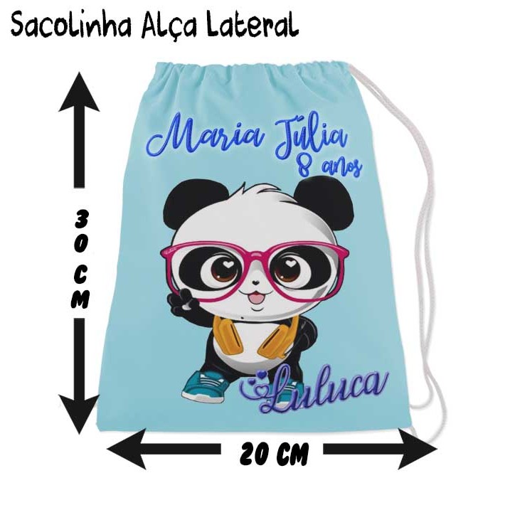 Kit Mochilinha Sacolinha Mochila Saco Sacochila Saquinho Lembrancinha Brinde Aniversario Personalizadas LuLuca - PANDA