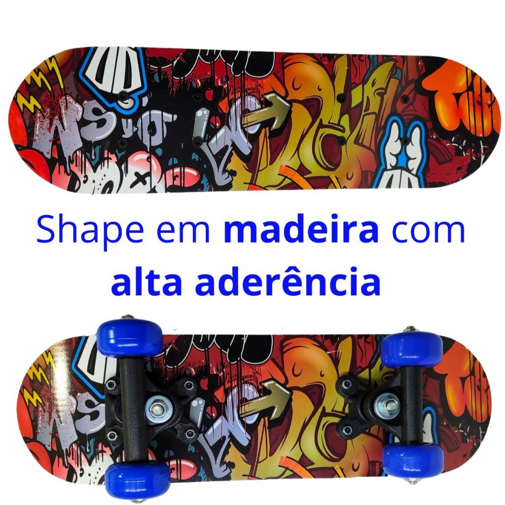 Skate Infantil Estampado Frente E Verso Montado Completo Suporta 30 Kg Com Rolamento Macio E Leve