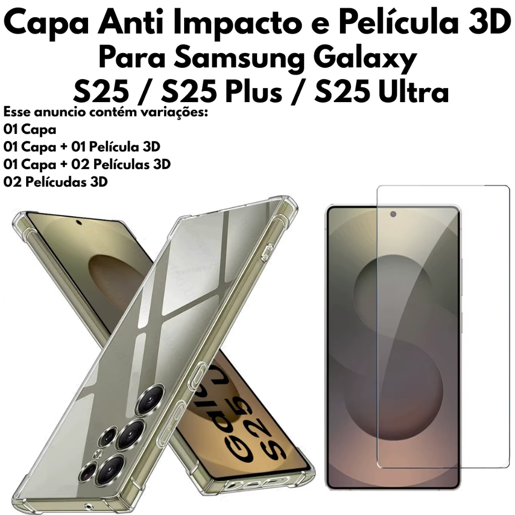 Capa Capinha Case e Película Cerâmica para Samsug Galaxy S25 / S25 Plus / S25 Ultra / S25 Edge