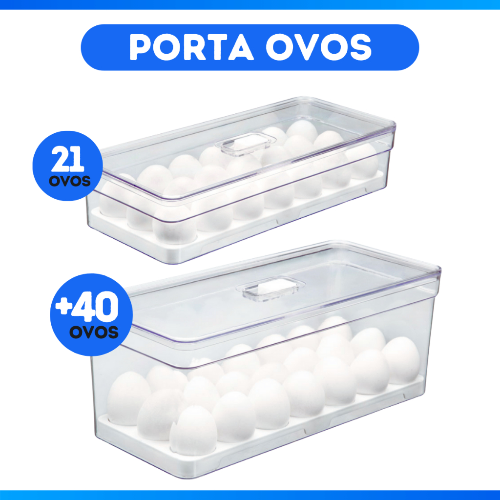 Porta Ovos 21/40 Unidades Suporte Organizador De Geladeira Cozinha Transparente Tampa Transparente