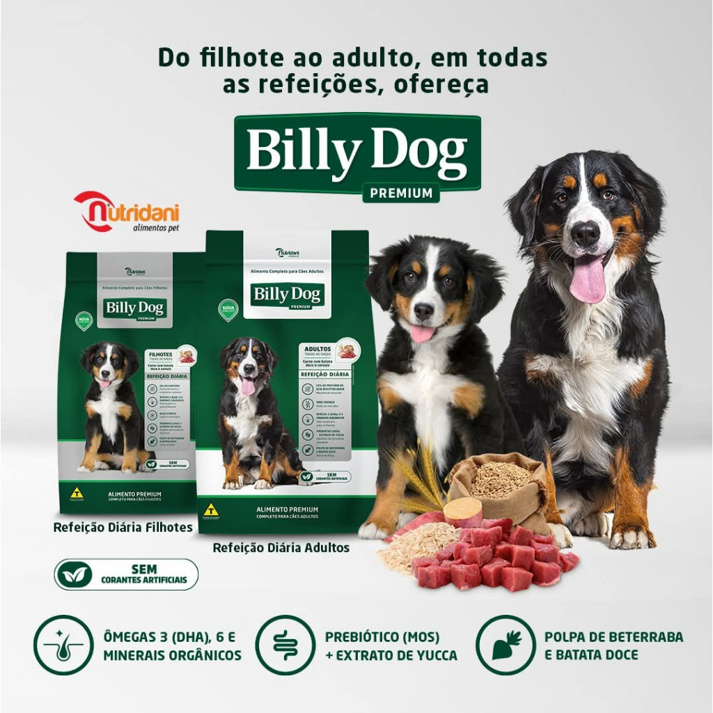 RAÇÃO BILLY DOG FILHOTES REFEIÇÃO DIARIA CARNE  10,1KG E 15KG