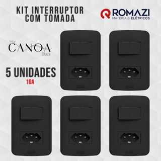 KIT 5 INTERRUPTOR + TOMADA 10A CANOA BLACK - ROMAZI em Oferta na Shopee