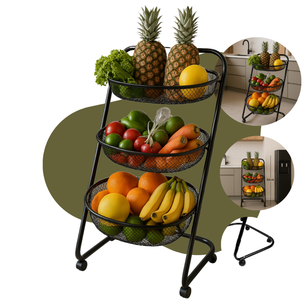 Fruteira Cozinha de Chão c Rodinha Moderna Preta