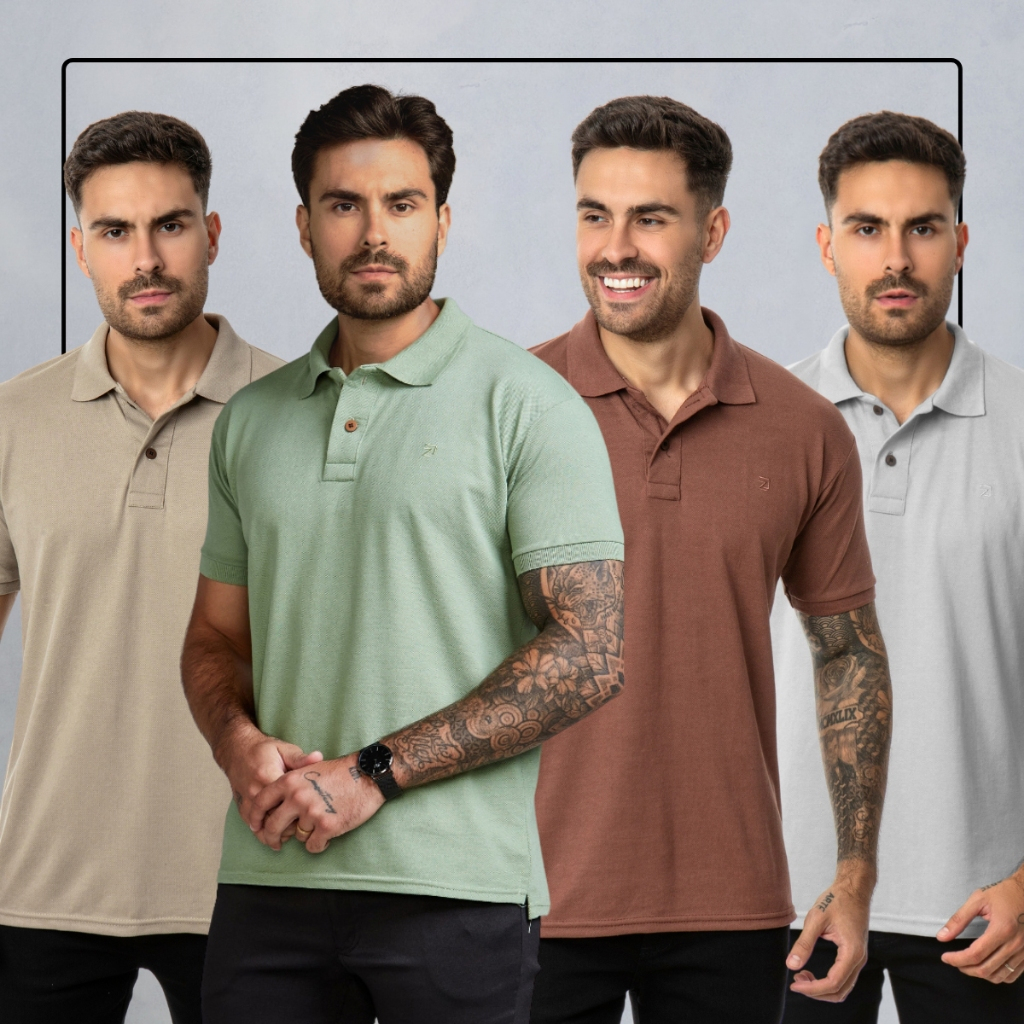 Kit 4 Camisas Polo Masculina Piquet Premium