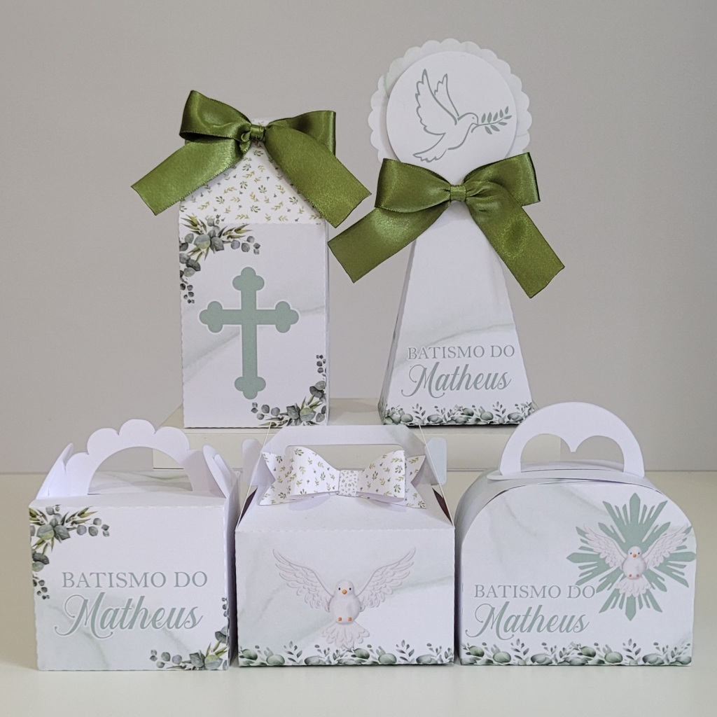 Kit de Caixinhas Personalizado Batizado Verde Oliva Lembrancinha personalizada para Festa