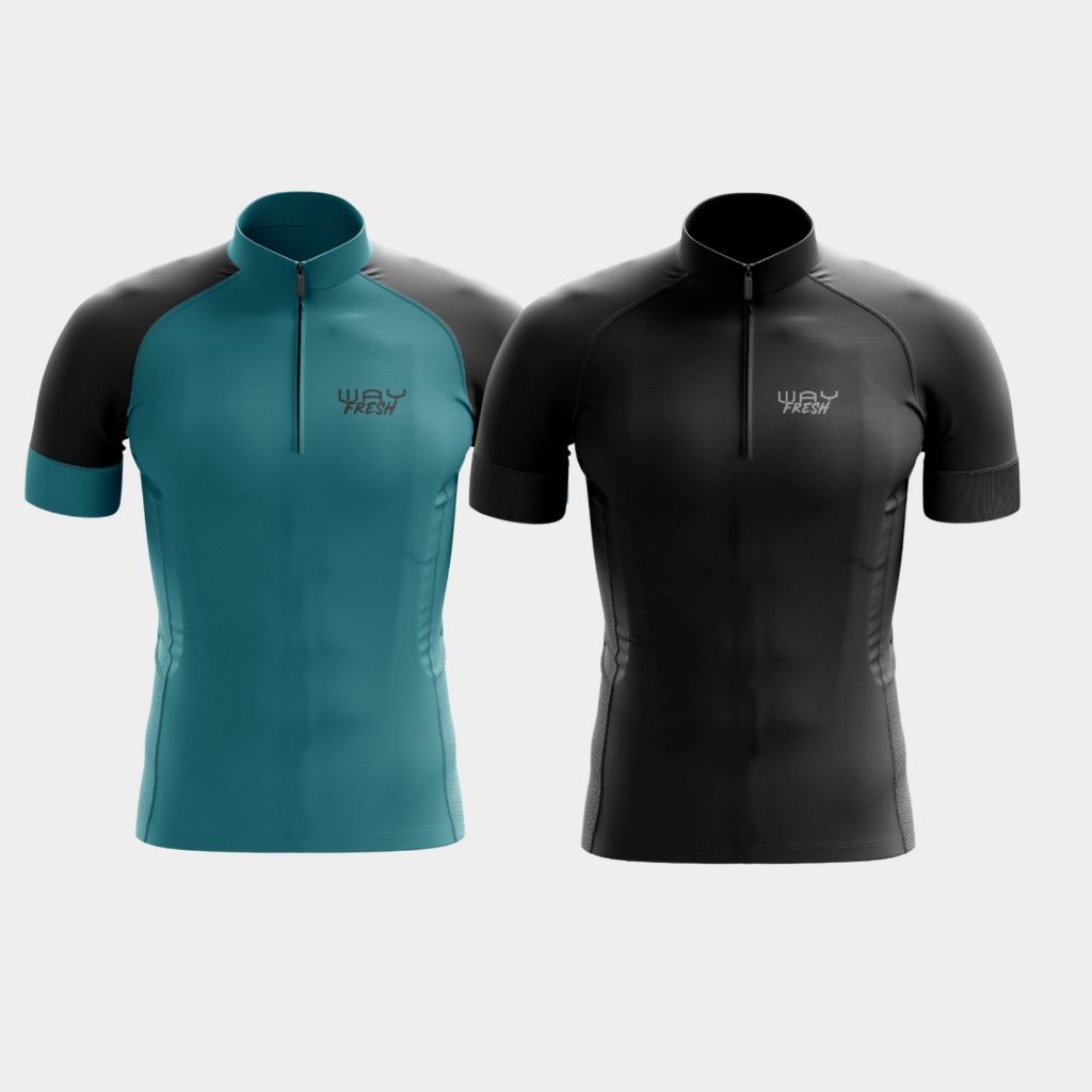 Kit 2 Camisas Camiseta Ciclismo Masculina Manga Curta Zíper Parcial Way Fresh Bicicleta Speed