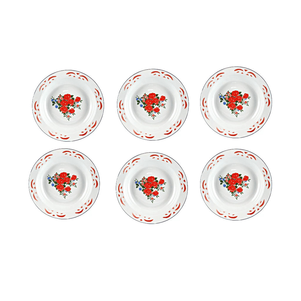 Kit com 1/6 Pratos esmaltado estampado floral Yazi Tuut 22cm em Oferta na Shopee
