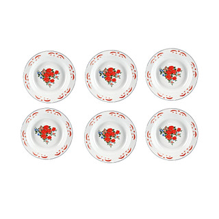 Kit com 1/6 Pratos esmaltado estampado floral Yazi Tuut 22cm
