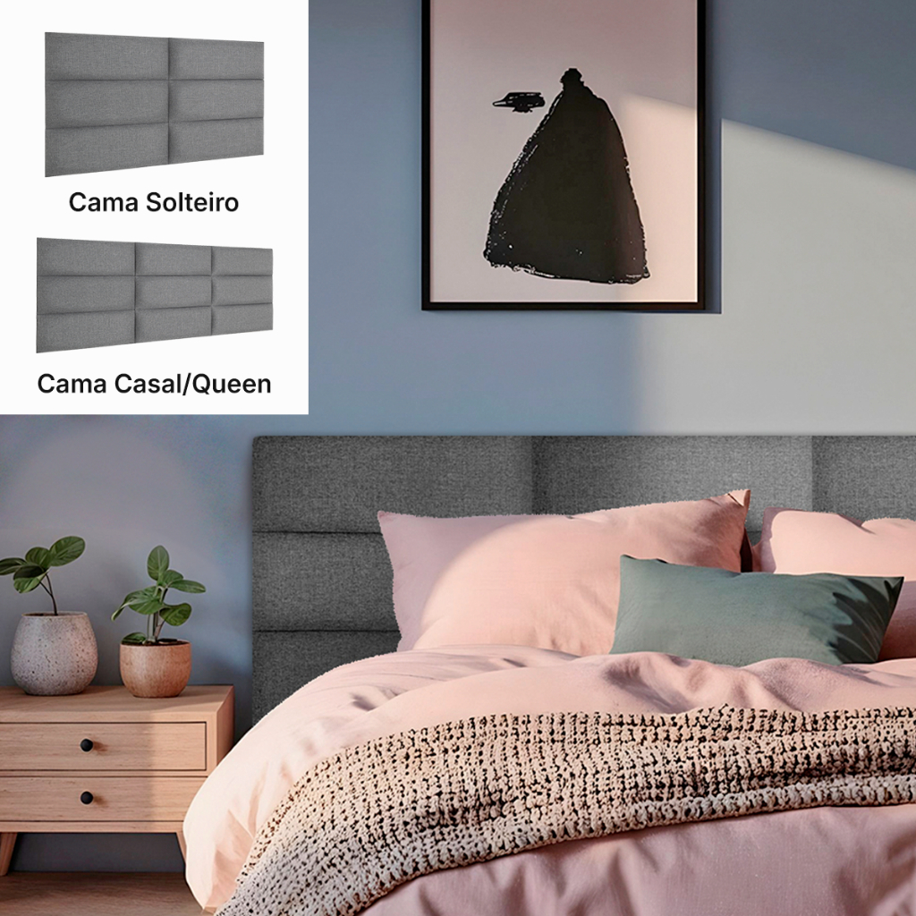 Cabeceira Placa Ripada Modulada 55x20 Linho/Veludo Cama Box Solteiro, Casal e Queen Painel Estofado