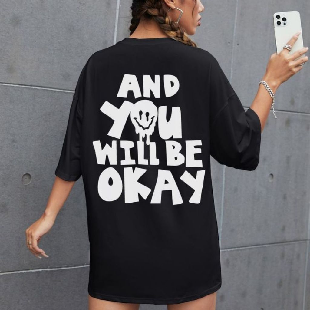 Camiseta T-Shirt Feminina Caimento Oversized Larga Despojada Frase Motivacional Moda Verão