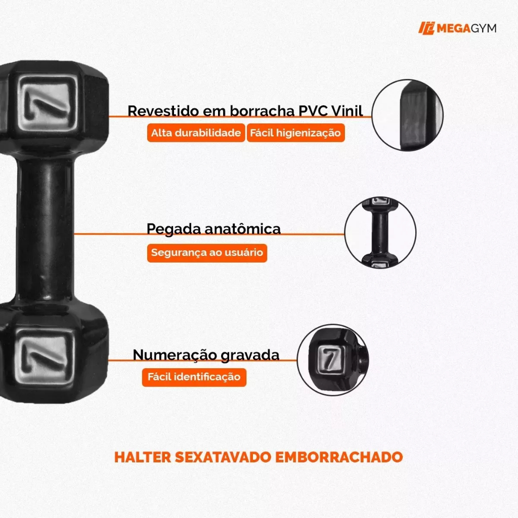 Halter Emborrachado 6kg Peso Academia Dumbell Sextavado Cor Preto — imagem 2 de 2