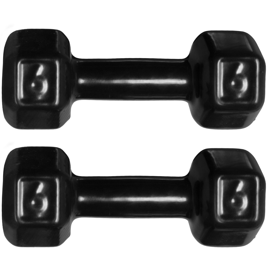 Halter Emborrachado 6kg Peso Academia Dumbell Sextavado Cor Preto