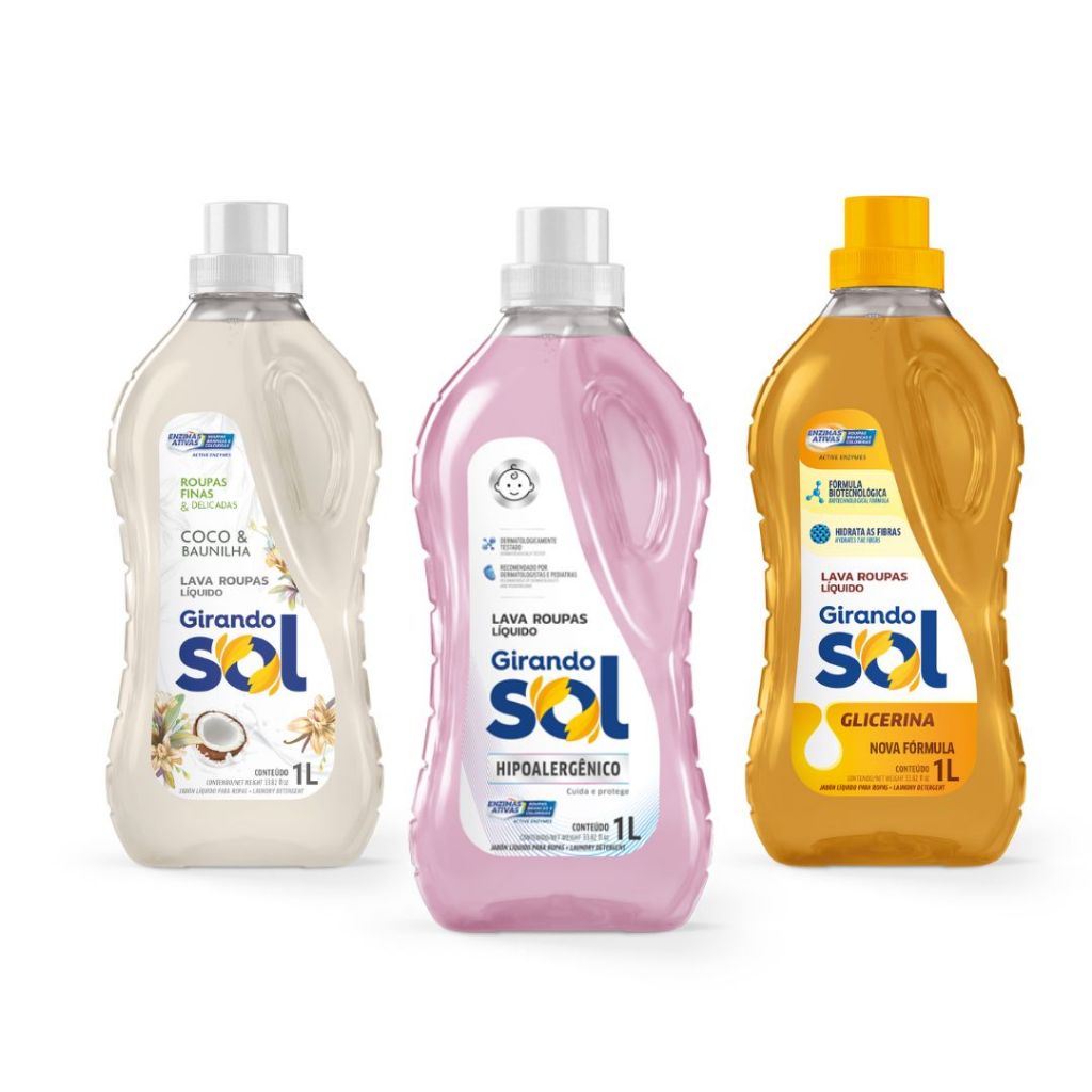 Lava Roupa Sabão Líquido 1 Litro - Girando Sol (Coco Baunilha Glicerina Hipoalergênico)