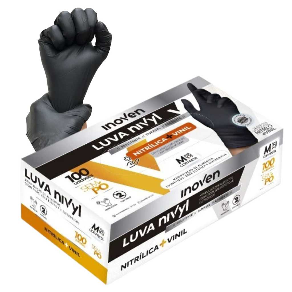 LUVA PRETA NITRILICA NYVIL INOVEN - 100 UNIDADES em Oferta na Shopee