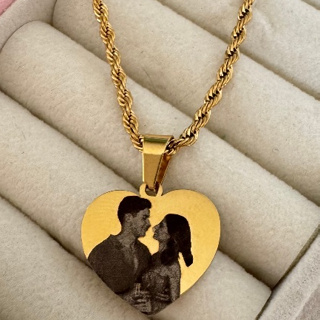 Corrente com Pingente de Coração Dourado Personalizado Inox em Oferta na Shopee