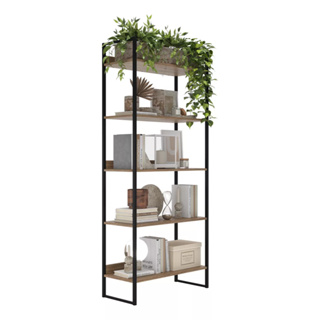 Estante Industrial com 5 Prateleiras de Ferro e Madeira Laminada Com Metal Moderno Preto em Oferta na Shopee