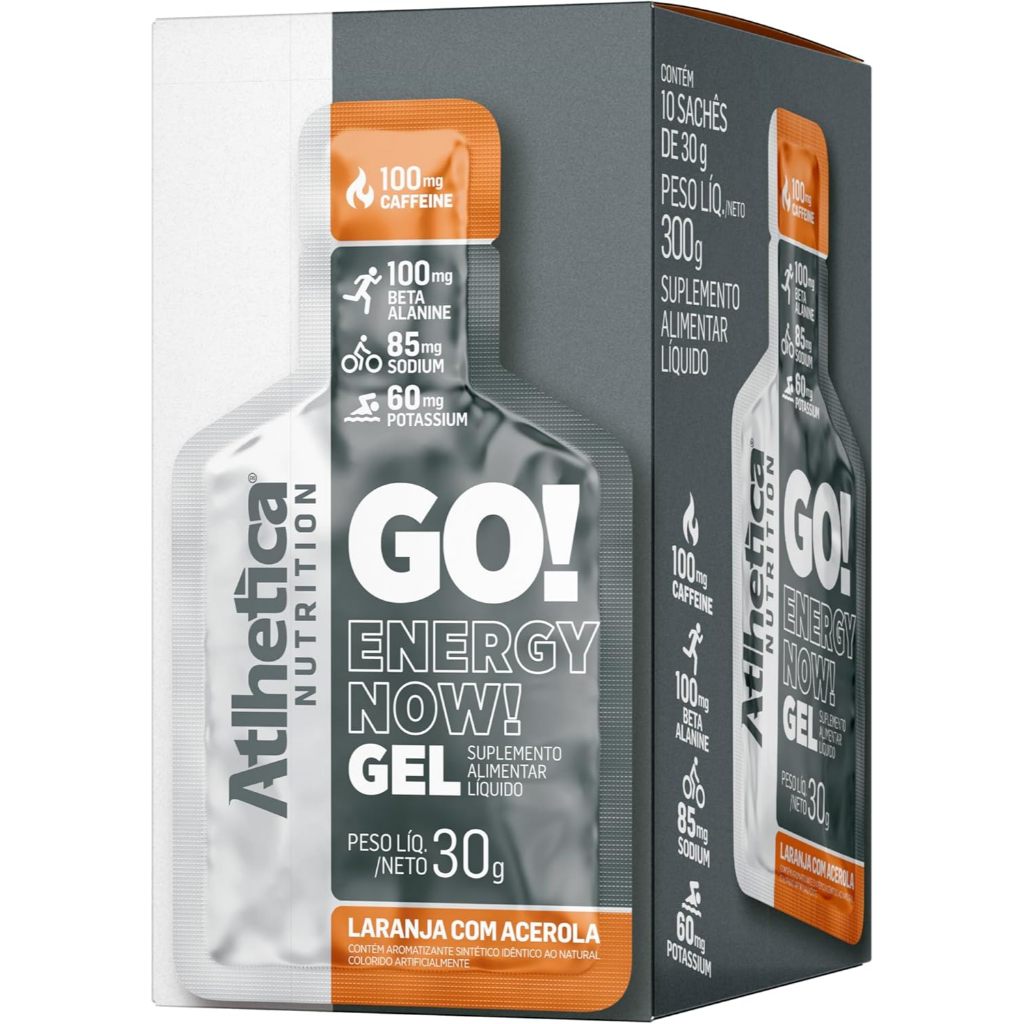 Atlhetica Nutrition Go! Energy Now! Gel Display 10 Sachês 30g Cada Com Cafeína