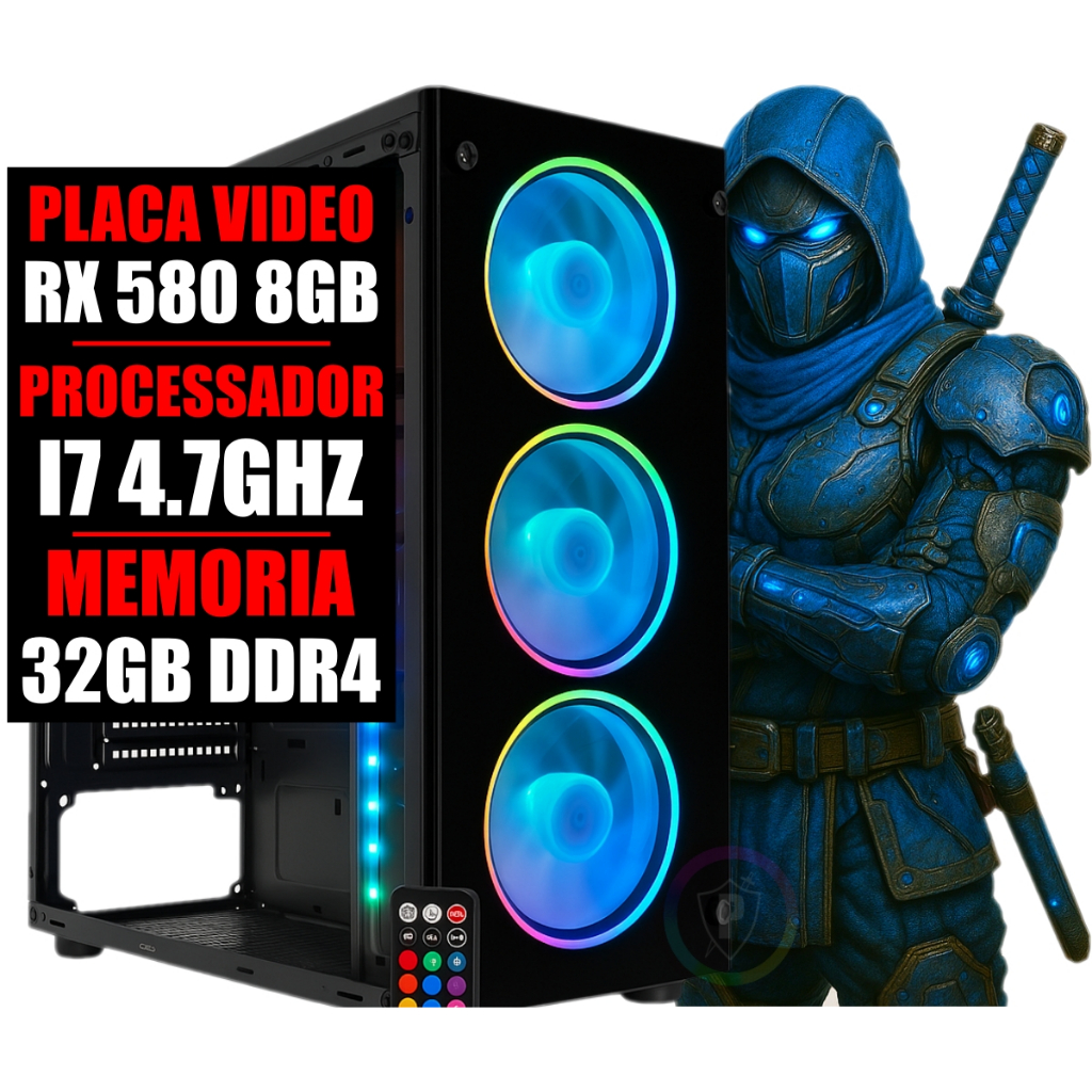 PC Gamer Computador Cpu Intel I7 9 Geração 4.7Ghz / Placa Video Rx 580 8GB / 32G