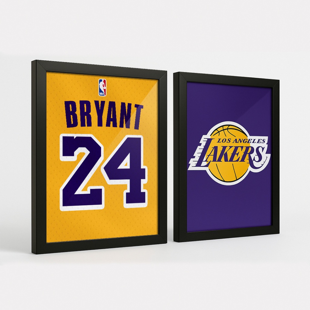 Kit 2 Quadros Decorativos para Quarto Lakers NBA Kobe Bryant  - com Moldura e Vidro