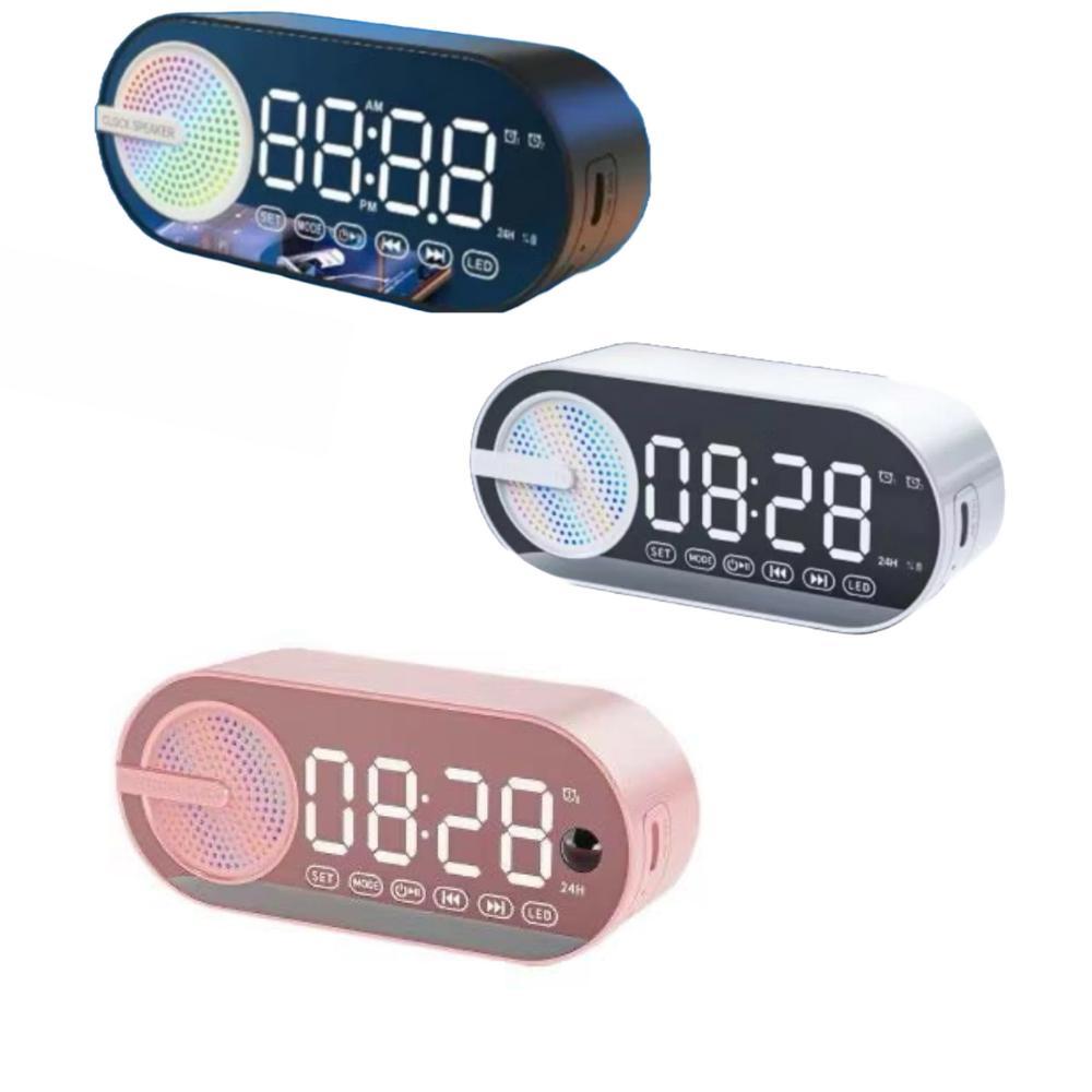 Caixa de Som Bluetooth com Relógio Digital, Rádio FM, Alarme, LED, Espelho, Despertador Portátil - Várias Cores em Oferta na Shopee