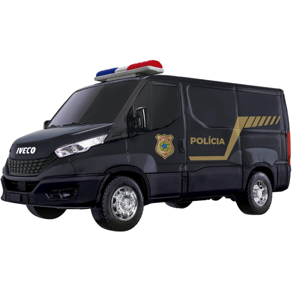 Brinquedo Van Carro de Polícia Iveco Detalhes Realistas Abre Portas