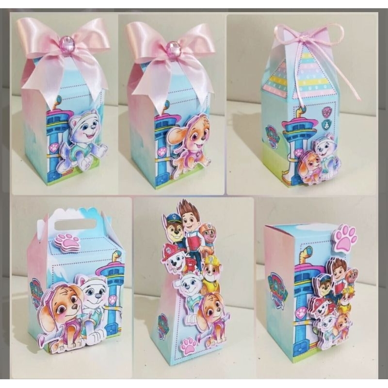 Kit festa  PEGUE E MONTE lembrancinhas caixinhas Personalizadas Patrulha Canina aquarela rosa menina