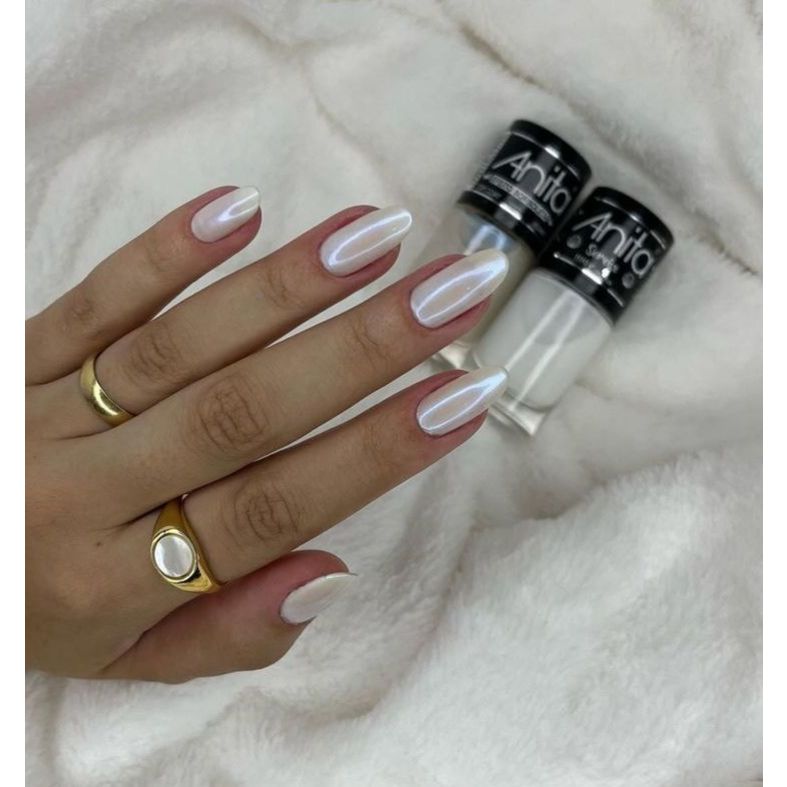 Kit 2 Esmaltes Anita Holográfico Top Coat Borboleta + Branco Transparente Concha