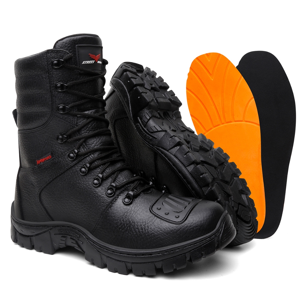 Bota Coturno Militar Couro 100% Legitimo Masculina Motoqueiro Entregador