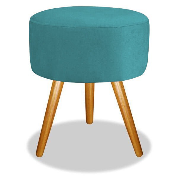 Puf, Puff Para Sala Redondo Pé Palito Suede Azul Turquesa