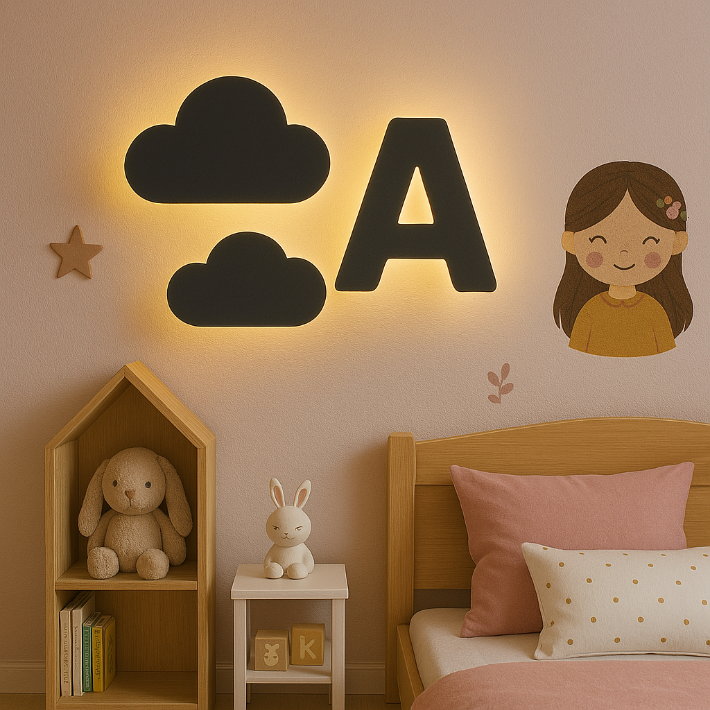 Kit luminária abajur com 3 peças - luminária infantil - luminária núvem