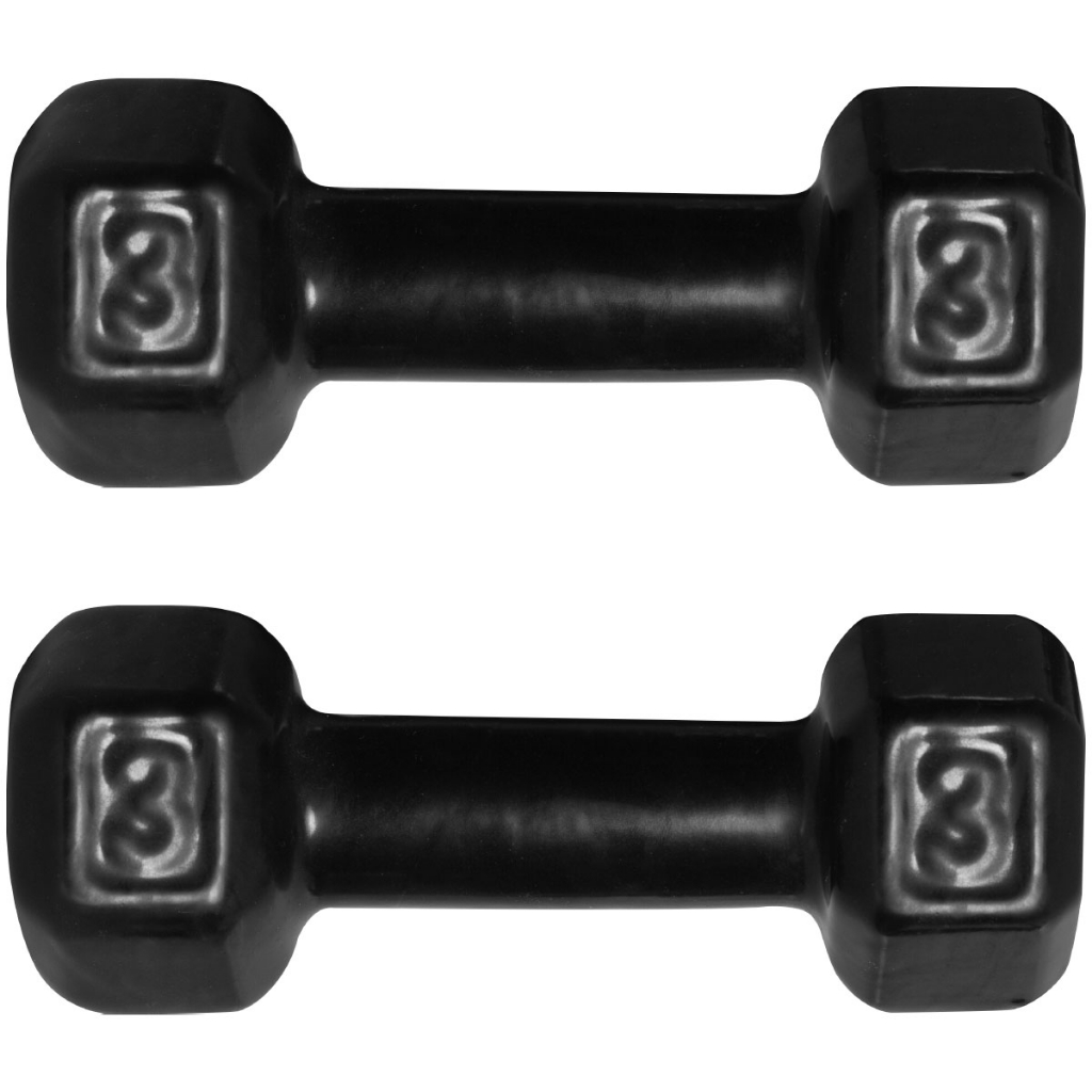 Halter Emborrachado 3kg Peso Academia Dumbell Sextavado Cor Preto