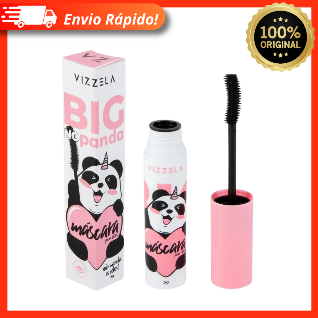Máscara Rímel Para Cílios Big No Panda Vizzela Vegano 5g Volumão Preta Pincel Curvado Defi...