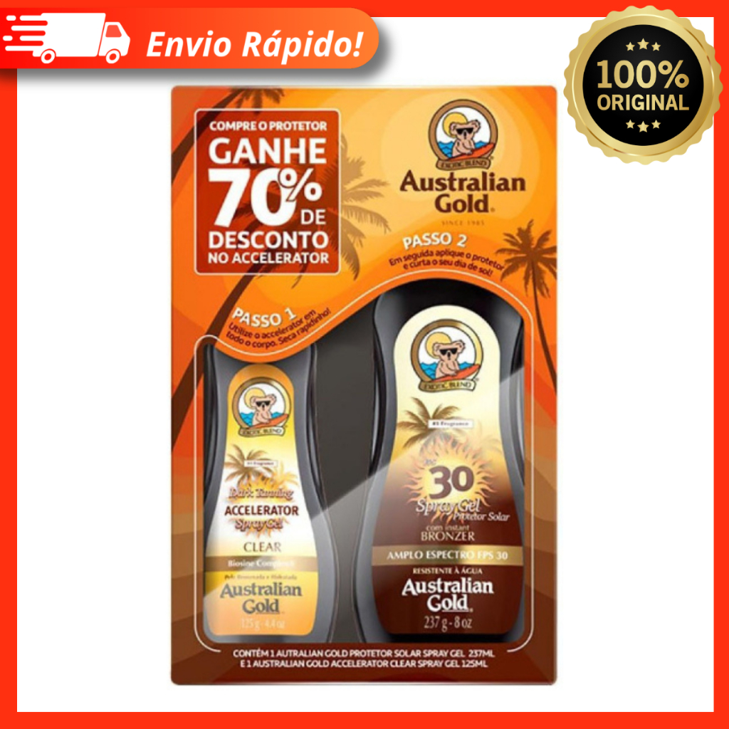 Kit Australian Gold Instant Bronzer Fps 30 - Protetor Solar Corporal + Bronzeador - 100% Original
