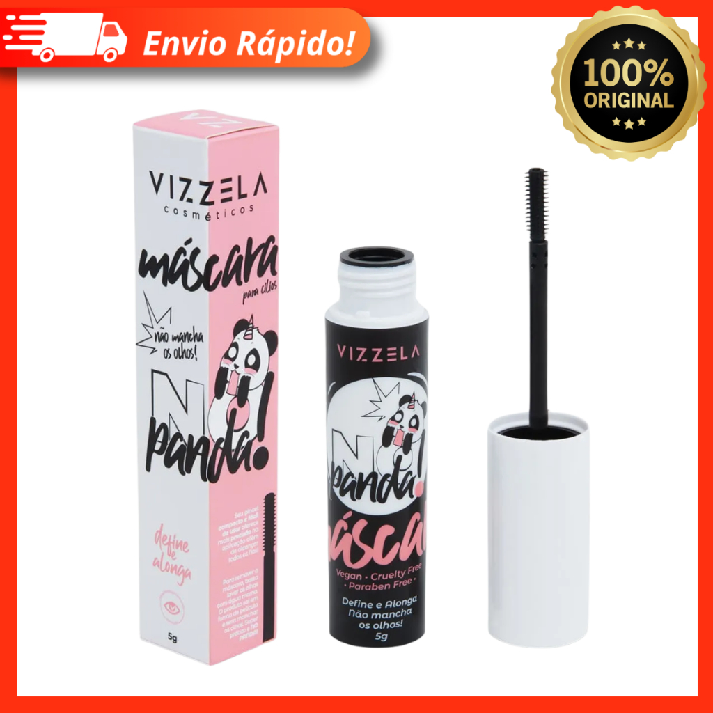 Máscara Rímel Para Cílios No Panda Vizzela Vegano 5g Preta Alonga Volumão Lançamento