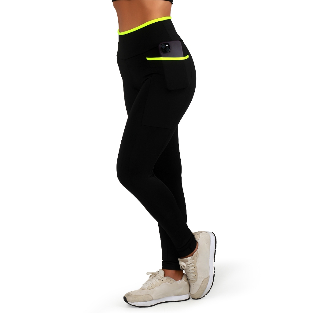Calça Legging Feminina Fitness Cintura Alta Com Bolsos Laterais Zero Transparencia