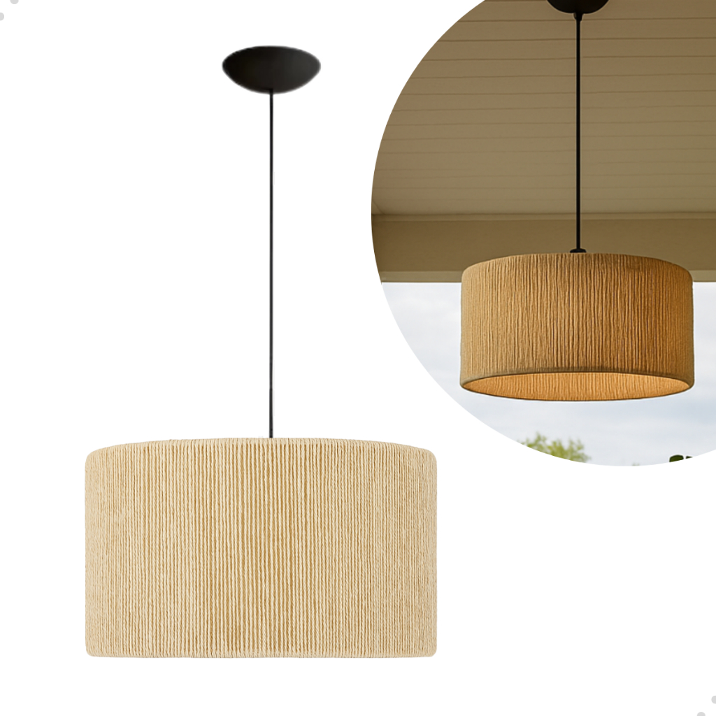 Luminária De Teto Pendente Rustico Palha Fibra Natual Sala De Estar Jantar Cozinha Varanda...