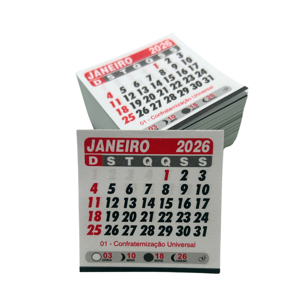 1000 Mini Calendário 7,5x7,5 Cm 2026 Para Imã de Geladeira Destacado