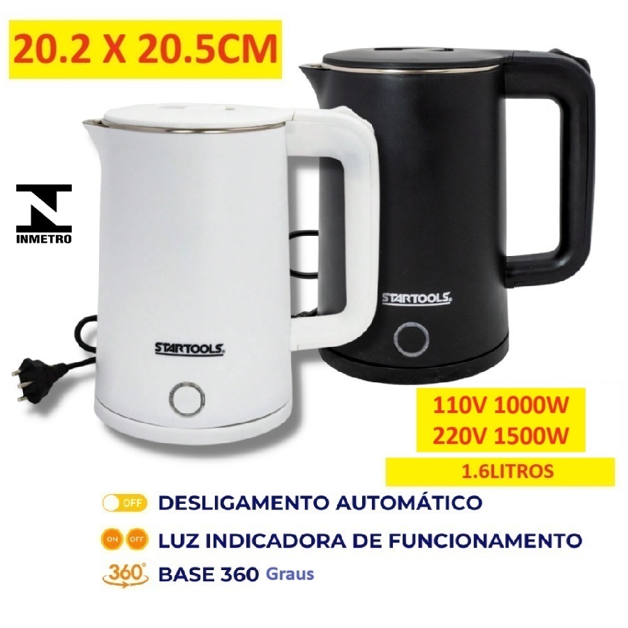 Chaleira Jarra Elétrica 220V 1500W Ou 1000W 110V 1,6L Base Led Indicativo Desligamento Automático