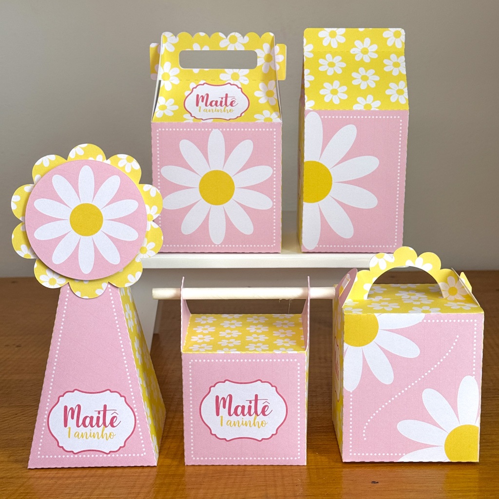 Personalizados Margaridas -kit festa-lembrancinha-aniversario-caixinhas personalizadas - festa infantil